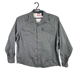 Mens Wrangler Gray Shirt Button Up Long Sleeve Cotton Blend Front Pockets XL